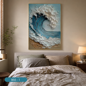 Peinture murale en soie artisanale de luxe, design vagues bruyantes, décoration intérieure blanche, Vietnam OEM ODM - Product Image 6