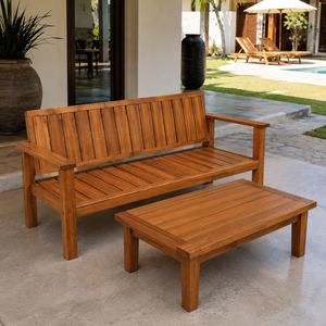 Modern Solid Teak Wood <b>Outdoor</b> Garden <b>Bench</b> with Coffee <b>Table</b> Patio Furniture for Hotel Resort Villa Courtyard Backyard - Product Image 2