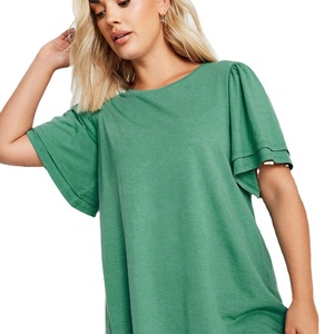 เสื้อยืดแขนพองสีเขียวสำหรับผู้หญิง คอกลม ทรงหลวม ผ้าฝ้ายถัก สวมใส่สบายๆ สำหรับฤดูใบไม้ผลิและฤดูร้อน - Product Image 6