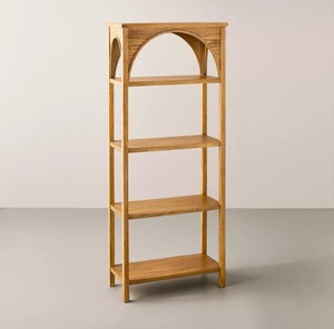 Japandi Teak Wood <b>Open</b> Bookcase with Modern Arched Accent Top Frame - Product Image 2