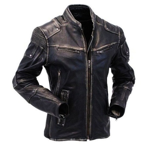 Veste en cuir véritable à prix avantageux pour homme, veste d'hiver, OEM personnalisé, manches longues, col montant, fermeture éclair de haute qualité, vente en gros - Product Image 1