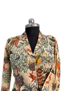 เสื้อเชิ้ตแขนยาวผ้าฝ้ายสีเบจสำหรับผู้หญิงเสื้อดาวน์มีกระดุมลายป่าตกแต่งลูกไม้ลายดอกไม้เสื้อเซ็กซี่ทรงหลวมสำหรับทุกฤดูกาล - Product Image 3