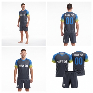 Ensemble de maillot de football pour homme Hawk Eye, col en V, manches courtes, jersey et short en polyester, vêtements de sport sublimés, coupe athlétique - Product Image 4