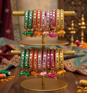 Bracelet ouvrable en fil de soie Kundan, Latkan, Choodi réglable, pour occasions spéciales (Haldi, Mehndi, Sangeet, Mariage) et cadeaux de mariage - Product Image 1