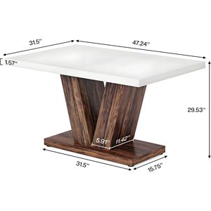 Tavolo da Pranzo in Legno Bianco Stile Fattoria da 47 Pollici con Base Robusta per 4 Persone, Tavolo da Cucina - Product Image 6