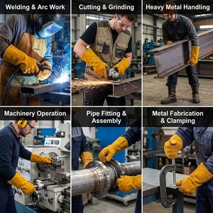 Gants de soudage en cuir de vachette jaune renforcé de qualité supérieure, résistants à la chaleur, longs, résistants à l'abrasion, gants de sécurité pour le travail - Product Image 5