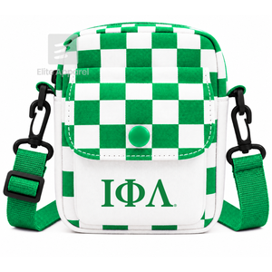 Custom Iota Phi Lambda Sorority Crossbody <b>Bag</b> with Embroidered Logo Front <b>green</b> White button Closure Casual Daily use for Female - Product Image 1