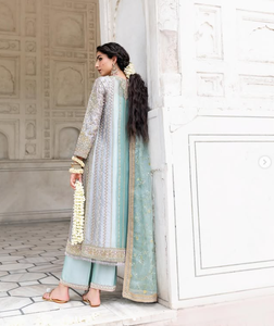 Élégant ensemble Anarkali en organza bleu clair brodé avec dupatta, tenue traditionnelle indienne et pakistanaise pour femme, longueur ras du sol - Product Image 2
