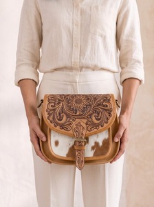 Hand Tooled Genuine Leather Saddle Shoulder Bag Cowhide Pattern Crossbody <b>Purse</b> Vintage Floral Women's Daily Travel - Product Image 4