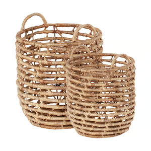 VGREENART Natural Rattan Wicker Round Laundry Basket & Clothes <b>Hamper</b> with Handles 50x50x40CM Modern Home <b>Storage</b> Organizer - Product Image 3
