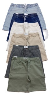 High Street Casual Men's Solid Summer Twill Cotton Quick Dry Garment Dyed Slim Fit <b>Elastic</b> <b>Waist</b> <b>Chino</b> Shorts Hot Shorts Pockets - Product Image 1