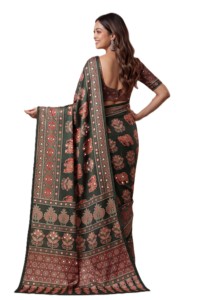 ผ้าไหมพิมพ์ลายดิจิทัล Ajrak สำหรับผู้หญิง ชุดแต่งงานแบบดั้งเดิม ความยาวคลุมเท้า ไม่ยับ ทรงปกติ อินเดีย ปากีสถาน - Product Image 4