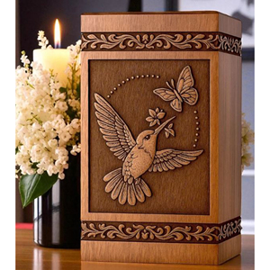 Urna de Madera con Colibrí y Mariposa: Recuerdo Conmemorativo Personalizado, Recuerdo Funerario de AYAANS - Product Image 4