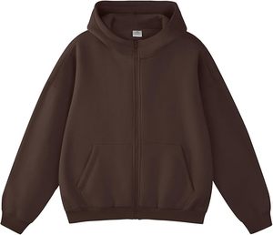 Sweat à capuche zippé épais 300 g/m² pour homme, en molleton de coton et polyester, personnalisable avec logo, streetwear d'hiver, respirant, coupe ample, teint uni, vente en gros - Product Image 1