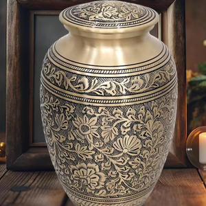 Brass Engraved Cremation Urn Adult <b>Memorial</b> Cremation Urn Floral Pattern Burial <b>Keepsake</b> Vessel Custom Design - Product Image 4