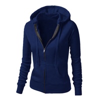 Sudadera con Capucha Casual para Mujer, con Cierre, Forro Polar, Estilo Urbano, Mezcla de Poliéster/Algodón, Lavado Ácido, Bordado 3D Frontal Personalizable