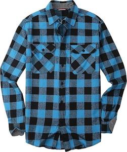 Chemise boutonnée à carreaux classique pour homme, en coton doux et chaud, chemise à carreaux décontractée avec deux poches, col ouvert, poignets ajustables - Product Image 1