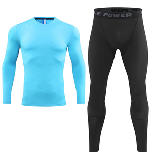 Combinaison de sport pour homme à manches longues, séchage rapide, compression, pour gym et yoga, avec logo sur la taille avant, séchage rapide - Product Image 1