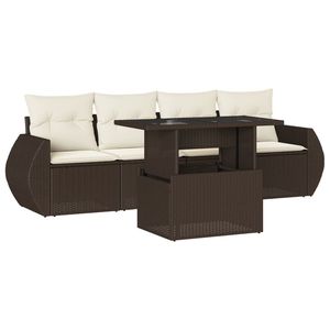 Conjunto de Sofá de Jardín de Ratán PE Marrón con Acero con Recubrimiento en Polvo y Vidrio Templado, Muebles de Exterior Duraderos - Product Image 2
