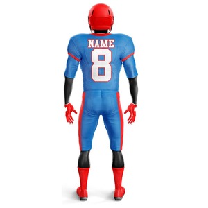 Ensemble de maillot de football américain bleu et rouge pour homme, coupe ajustée, manches courtes, sublimé, évacuation de l'humidité, toutes saisons, vêtements de sport pour adultes - Product Image 2