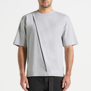Camiseta de algodón gris de manga corta con cuello redondo para hombre, corte regular, estilo casual, tejido de punto, color liso teñido. - Product Image 3
