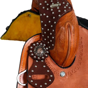 Selle de cheval en cuir occidental artisanale de qualité supérieure avec un design floral gravé |   Ensemble d'équipement équestre pour Barrel Racing, Ranch et Trail Riding - Product Image 5