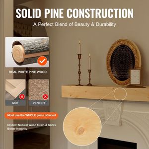 Cornice per Caminetto in Legno Naturale 60'' X 8'', Capacità di Carico 50 Libbre, Set di Accessori per Caminetto Sospeso Stile Rustico - Product Image 4