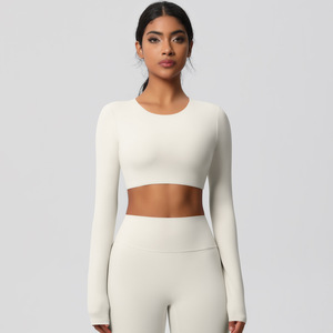 <b>White</b> <b>Backless</b> Scoop Neck High Waist Leggings Sleeveless Crop <b>Top</b> 3-Piece Set Seamless Breathable Spandex/Nylon Solid Yoga Wear - Product Image 1