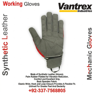 General Purpose Safety Gloves Red Gray PU Leather <b>Textured</b> Fingertips Anti-Slip Elastic Wristband Latex Free <b>Powder</b> Free - Product Image 3