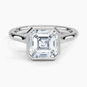 Anillo BOJ 025 con Corte Asscher, Plata 925, Luna, Bisel de Diamantes de 2mm y Baño de Rodio, Anillo de Boda con Moissanita de 2ct, Color D, VVS1, Certificado GRA - Product Image 1