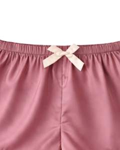 Conjunto de Pijama de Satén Rosa Polvoriento Personalizado para Mujer, Manga Corta, con Botones, Estilo Seda, Dos Piezas, Ropa de Dormir, Conjunto de Pantalones Cortos para Descansar - Product Image 5