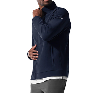 Veste zippée intégrale à col montant personnalisée pour homme, en polyester et élasthanne, pour la performance sportive, avec logo OEM, fournisseur de vêtements de sport en gros - Product Image 1