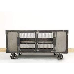 Industrial & Vintage Indian Black Iron <b>TV</b> <b>Stand</b> with Adjustable Height and Wheels for Living Room Storage Fits 30-34" <b>TVs</b> - Product Image 5