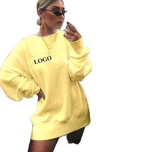 Sudadera larga con capucha para mujer, ropa de calle con logotipo personalizado bordado, camisas de gran tamaño con cuello redondo y hombros descubiertos, informal - Product Image 5