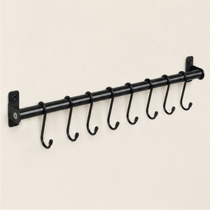 Matte Black Wall Mounted Kitchen Utensil Rail with S-<b>Hooks</b> Space-Saving Pan and Pot Hanger for Modern Kitchen Organization - Product Image 5