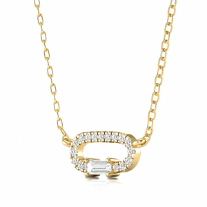 Pendentif ovale ouvert en diamant de laboratoire taille baguette et rond, en or 10K 14K 18K, argent 925 935 plaqué rhodium, pour fiançailles - Product Image 2