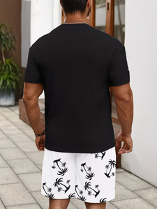 Men's Summer Casual Sportswear <b>Set</b> Featuring Breathable Crew Neck T-Shirt Shorts Eco-Friendly <b>Knitted</b> 220g 100% Polyester <b>Set</b> - Product Image 4