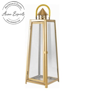 Modern <b>Gold</b> Stainless Steel <b>Lantern</b> with Tapered Design Clear Glass Panels Ideal for Home Decor Indoor Outdoor Use - Product Image 4