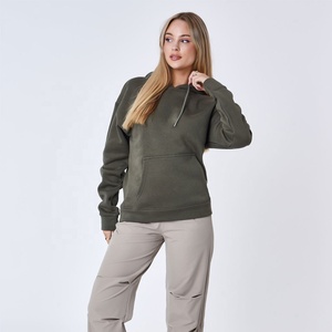 Sudadera con capucha de gran tamaño de peso pesado para mujer, sudadera de algodón liso larga bordada con logotipo personalizado del fabricante - Product Image 4