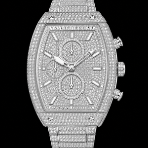 Reloj de Hombre Tonneau Plateado con Incrustaciones de Piedras Brillantes, Esfera con Tres Subesferas, Reloj de Lujo para Fiestas - Product Image 2