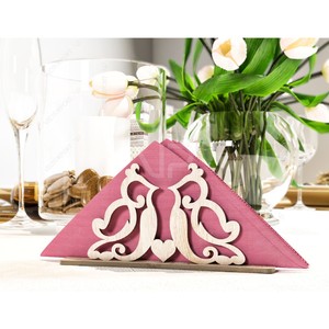 Wooden Bird Napkin Holder Free Standing <b>Table</b> Decorative Stand Cute Design Pink Fabric Base - Product Image 2