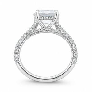 Anillo de compromiso de lujo con diamante talla Asscher en oro blanco con engaste pavé para mujer, estilo clásico - Product Image 2