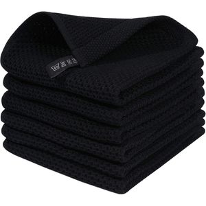 Asciugamani da Cucina Ultra Morbidi 100% Cotone a Nido d'Ape, Asciugatura Rapida, 30x30 cm, Confezione da 6, Neri - Product Image 1