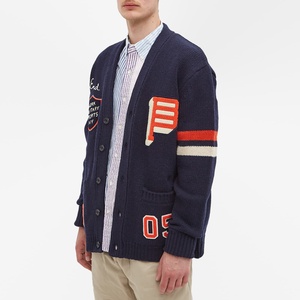 Custom Patch Knitted Varsity <b>Cardigan</b> Jacket Vintage Letterman Sweater <b>Navy</b> Blue Retro College Style Men's Button Up Coat - Product Image 2