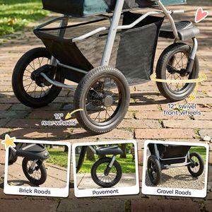 Aluminium Foldable Dog Stroller 12\" Rubber <b>Wheels</b> Dark Green for <b>Small</b> Dogs up to 22 LBS Car Compatible Pet Stroller - Product Image 5
