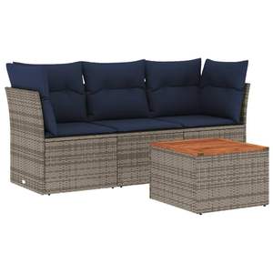 Set di divani da giardino in polyrattan grigio da 4 pezzi con cuscini, mobili da esterno resistenti - Product Image 2
