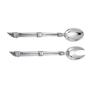 Ensemble de 2 cuillères et fourchettes à salade en acier inoxydable, design feuille, fabrication artisanale, élégant, pour la cuisine, à prix abordable - Product Image 3