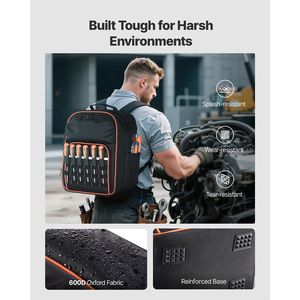 Mochila Portaherramientas Resistente de 49 Bolsillos con Compartimento para Portátil, Base de Tela Reforzada, Organizador de Almacenamiento para Trabajo - Product Image 3