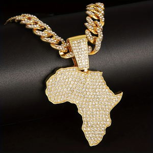 Collier ras du cou pour homme Briva Jewels en or 14 carats plaqué or avec pendentif carte du monde en moissanite, chaîne cubaine, certifié IGI, cadeau - Product Image 3