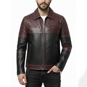 Performance <b>Men</b> <b>Leather</b> <b>Jacket</b> Biker Style Front Zipper Functional Pockets Wind Resistant OEM Custom Logo <b>Men</b> <b>Leather</b> <b>Jacket</b> - Product Image 1